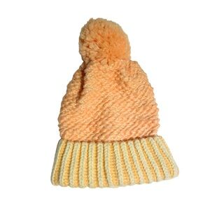Free People Orange & Yellow Pom Pom Beanie‎ Winter Hat Boho Cute